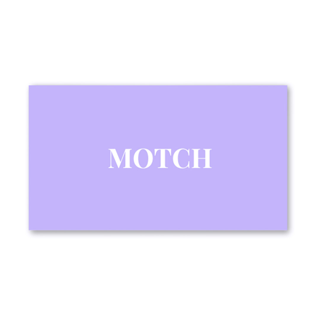 Motch gift card in lavender with the MOTCH logo in white, centered on a rectangular background.