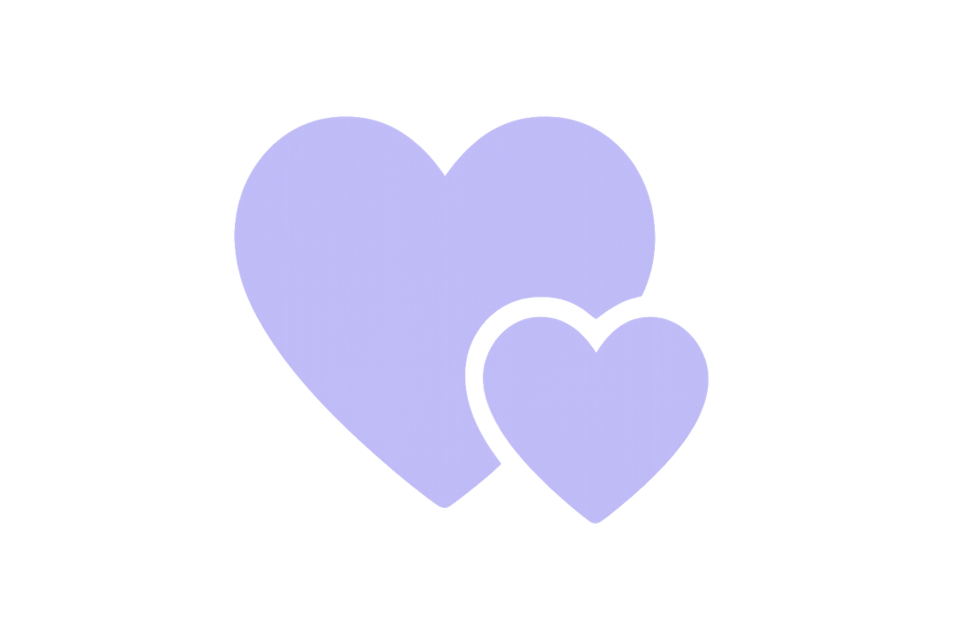 an icon of two hearts, one larger, one smaller, right next to each other in lavender hex code c2b4fa