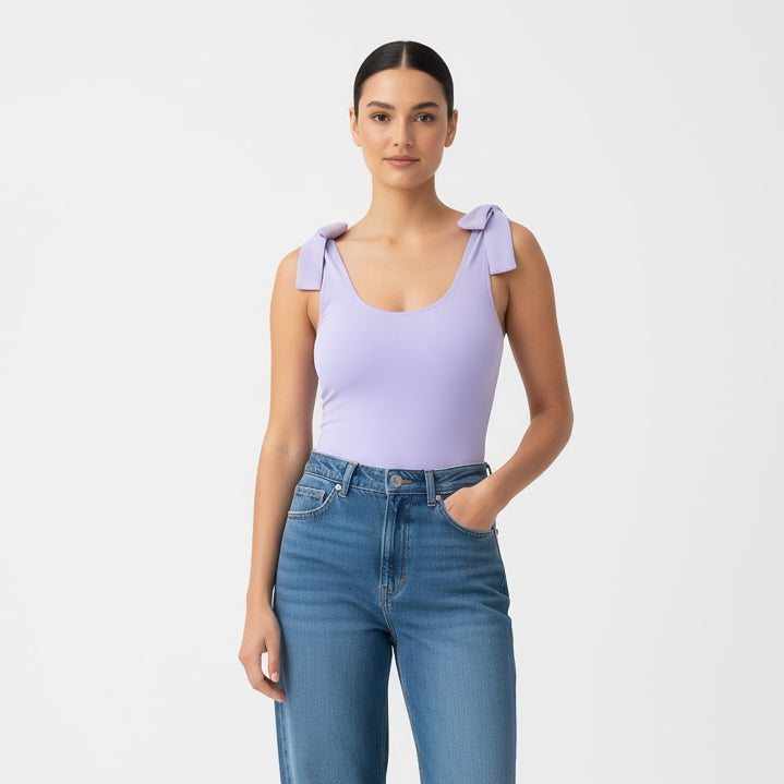 Women's Bow Shoulder Bodysuit - Lavender