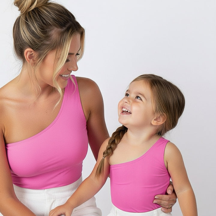 Women's One Shoulder Bodysuit - Hot Pink