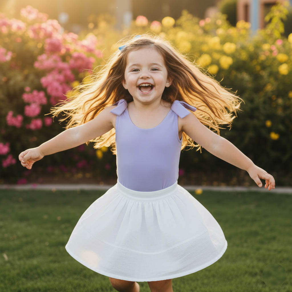 Toddler wearing a lavender bodysuit by Motch