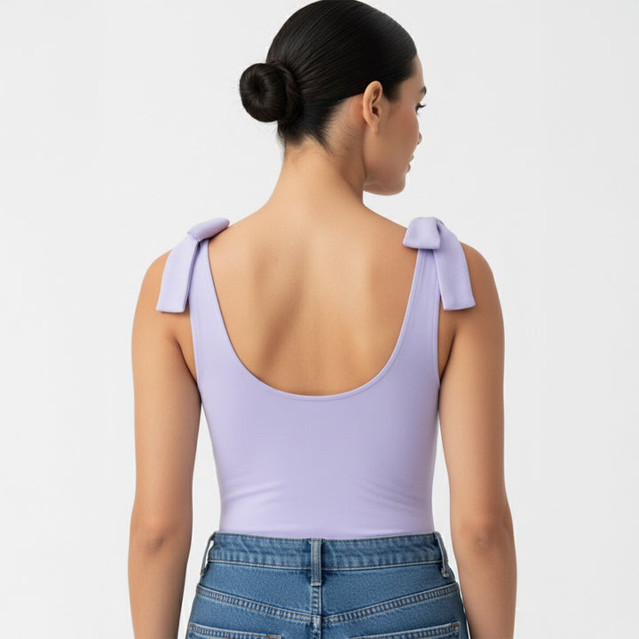 Women's Bow Shoulder Bodysuit - Lavender